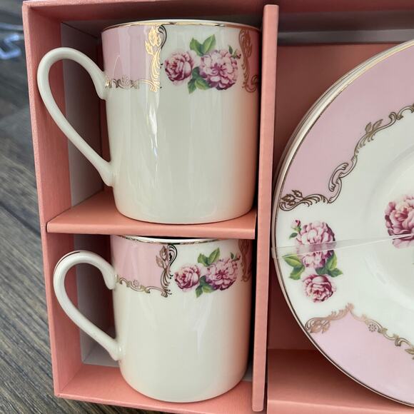 GRACE TEAWARE Spring Pink Floral Set of 4 Porcelain Espresso Cups Saucers NEW - Picture 4 of 10